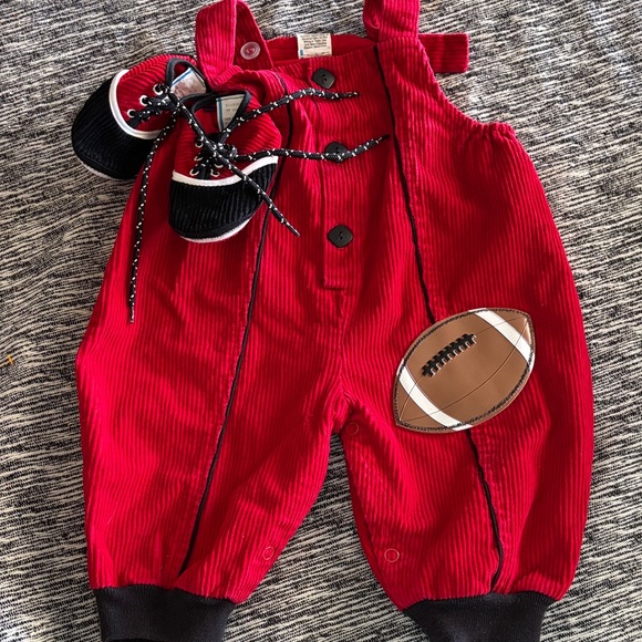 Other - Red Corduroy Baby Overalls with Football Patch and Shoes